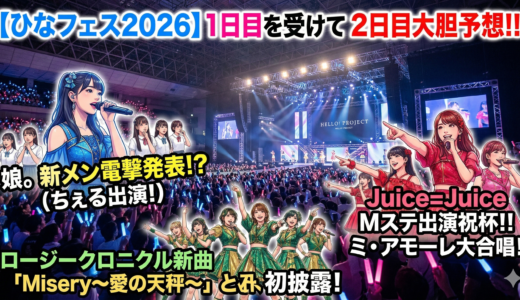 【ひなフェス2026】2日目徹底予想！娘。新メン発表は？ロジクロ新曲披露、そしてJuice=Juice Mステ祝杯へ！