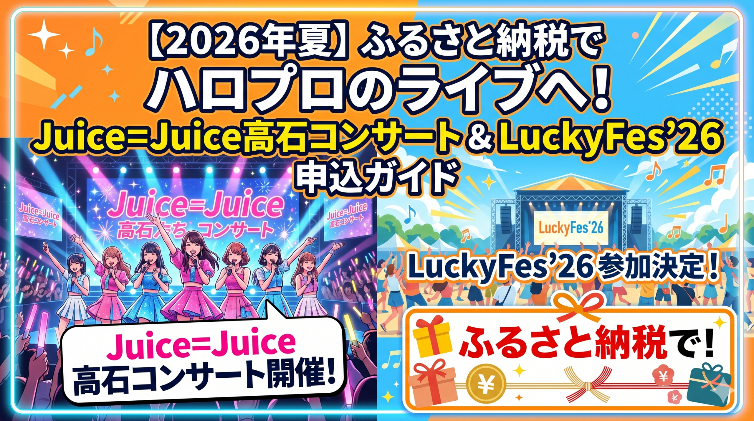 【2026年夏】ふるさと納税でハロプロのライブへ！Juice=Juice高石コンサート＆LuckyFes’26 申込ガイド